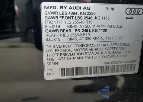 2018 Audi Q3 Premium from USA, damaged, VIN WA1ECCFS2JR023987